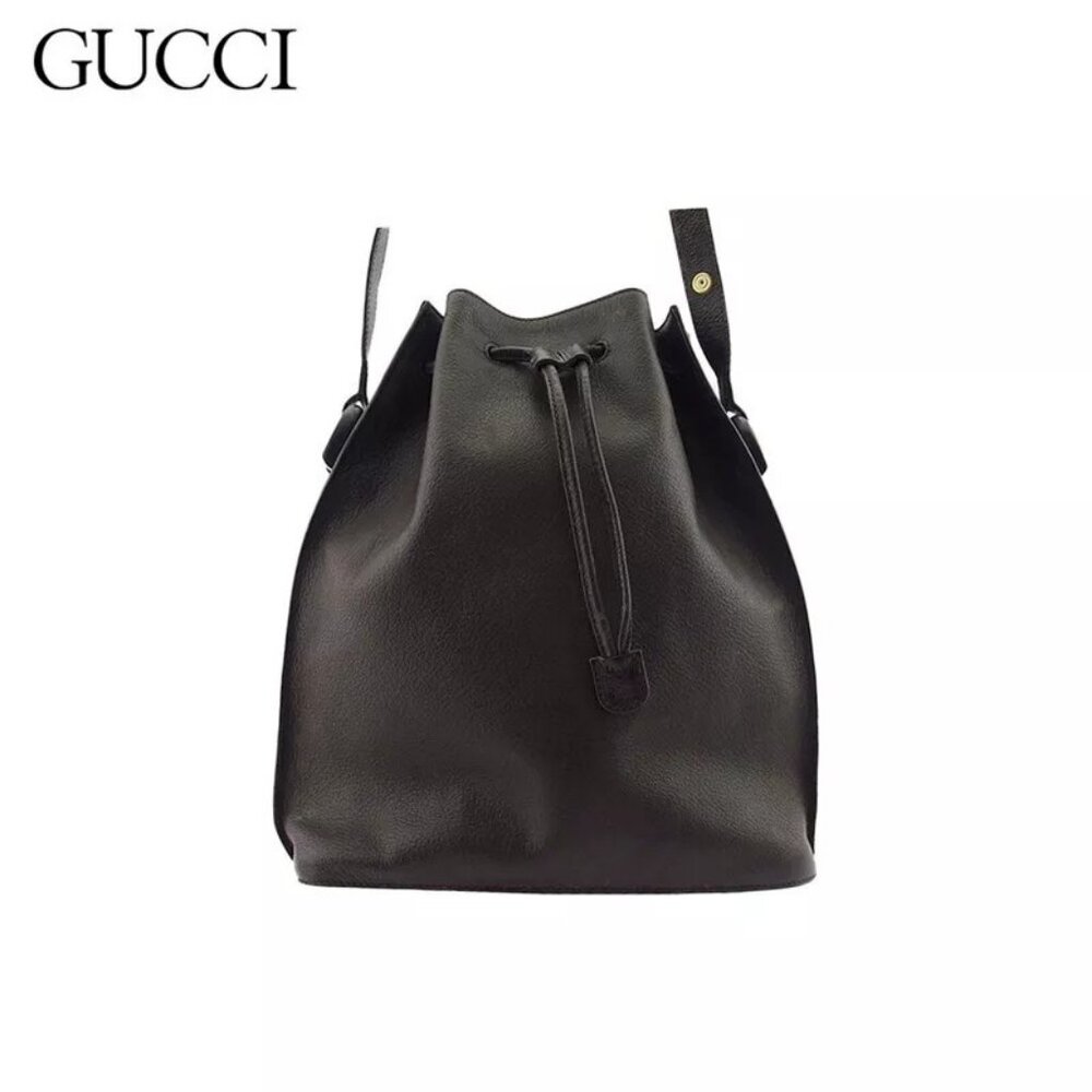 GUCCI Shoulder Bag Logo Plate Leather Authentic Used